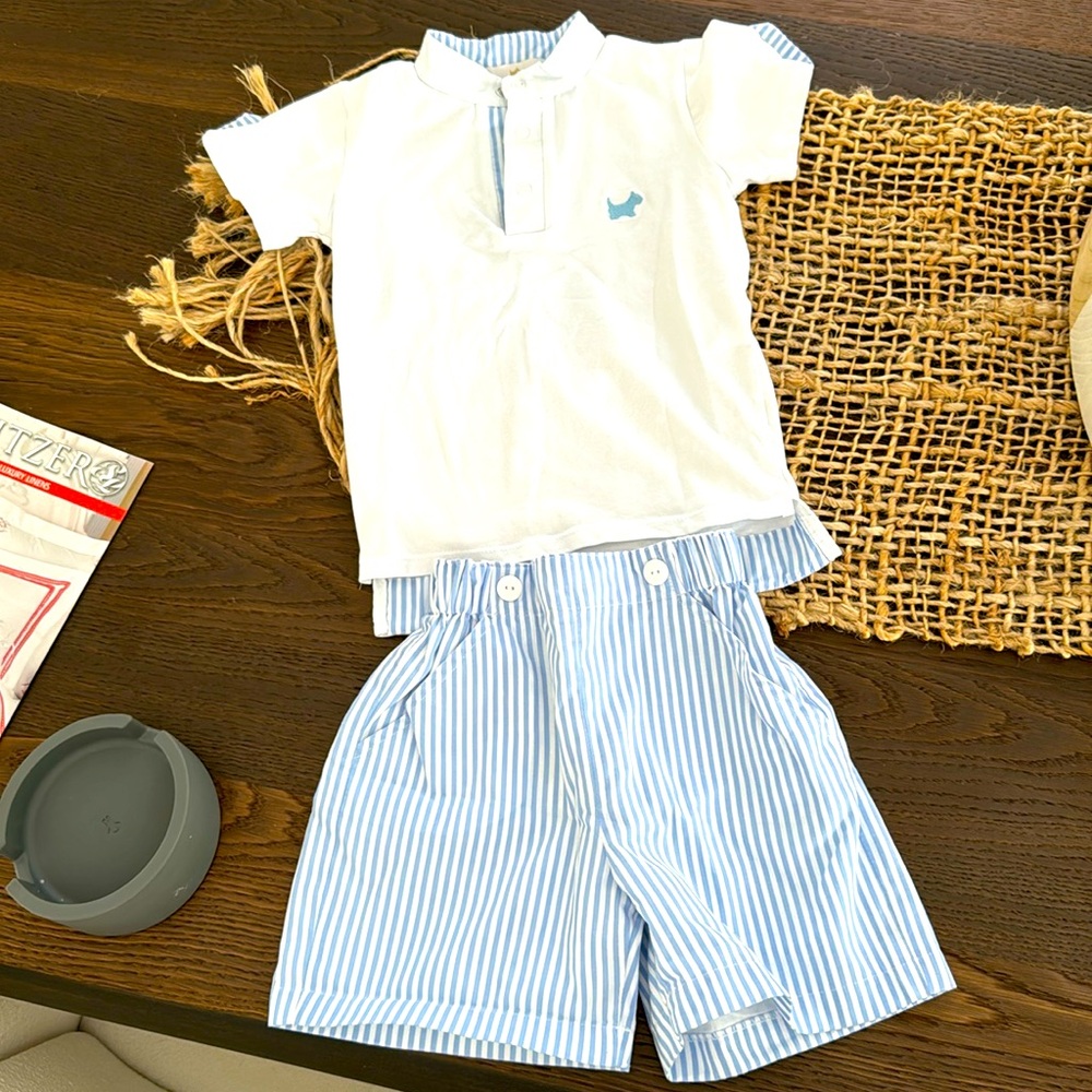 Toddler set from Sal & pimienta size 4t baby blue and white short and shirt set